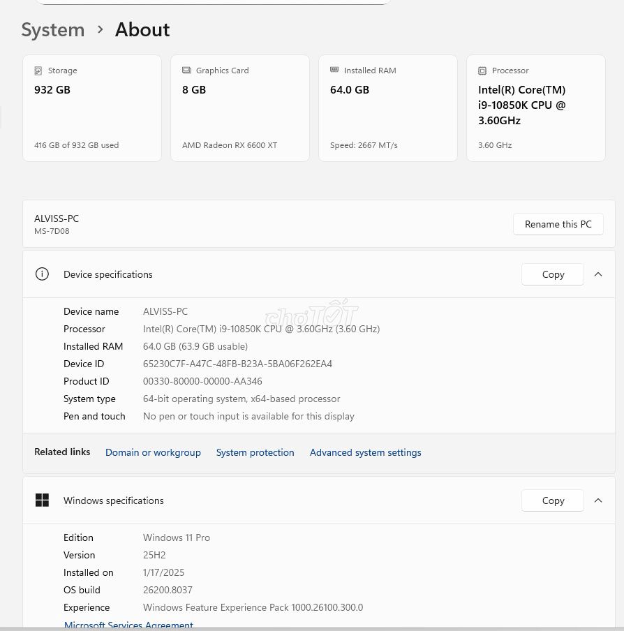 MSI Intel i9-10850K 64GB/932GB. Mua bán Máy tính để bàn tại Huyện Nhà Bè Tp Hồ Chí Minh được đăng bởi Alviss Hqn hình 1