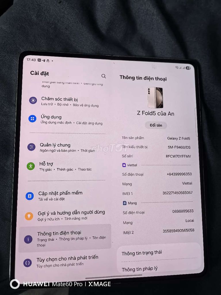 Samsung Galaxy Z Fold5 256GB Trắng. Mua bán Điện thoại tại Thành phố Bắc Ninh Bắc Ninh được đăng bởi An Vu hình 1
