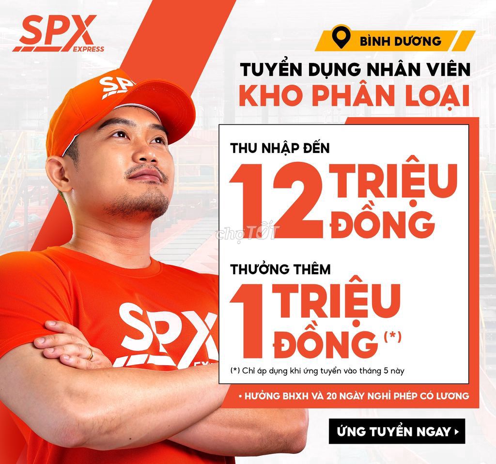 NV KHO PHÂN LOẠI (chính thức) - KO YC KINH NGHIỆM. Việc làm Công nhân tại Thành phố Thủ Dầu Một Bình Dương được đăng bởi Công ty TNHH SPX EXPRESS hình 1