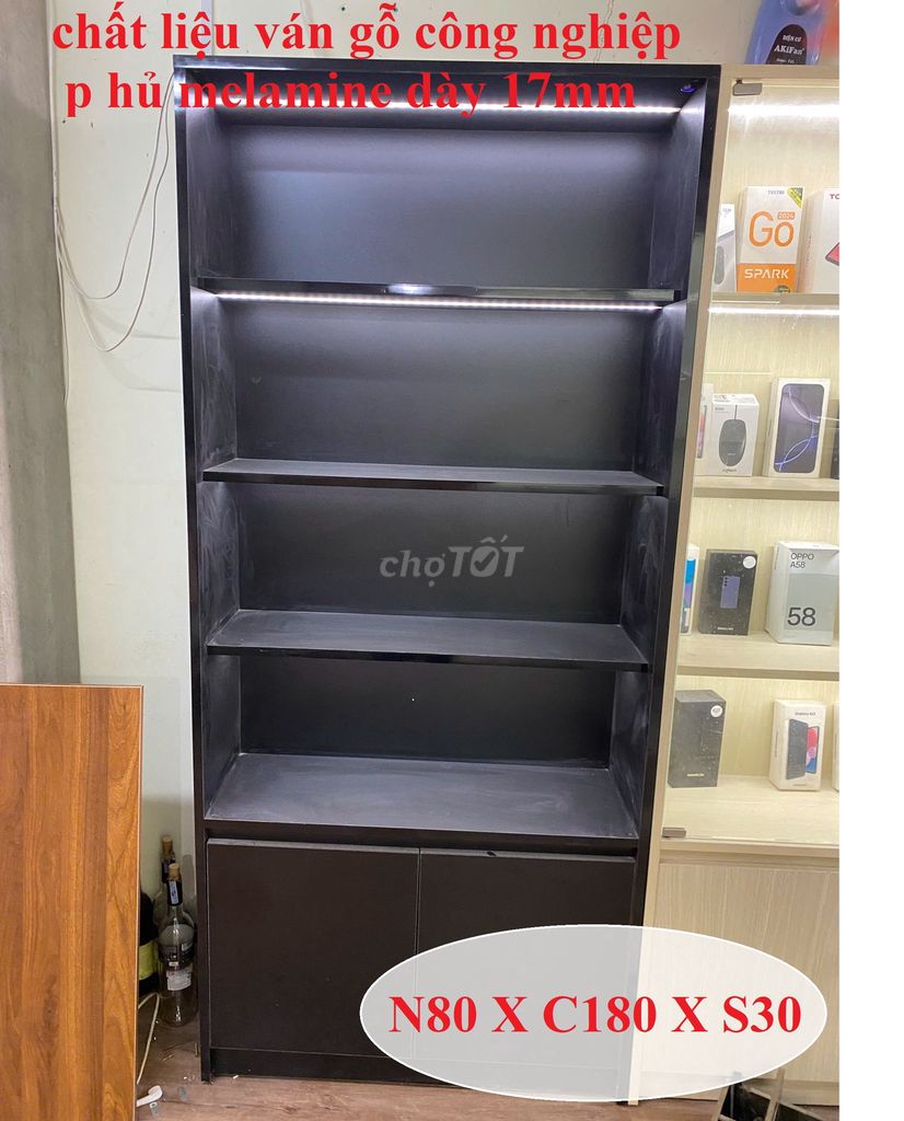 KỆ TỦ TRƯNG BÀY 80X180X30CM FULL ĐEN CÓ 3 MÀU LED. Mua bán Tủ, kệ gia đình tại Quận Tân Phú Tp Hồ Chí Minh được đăng bởi CHUYÊN NỘI THẤT VĂN PHÒNG VÀ TỦ KỆ PVB  hình 1