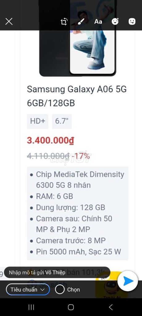 Samsung Galaxy A06 128GB 5G. Mua bán Điện thoại tại Thị xã Cai Lậy Tiền Giang được đăng bởi Tên chưa cung cấp hình 1