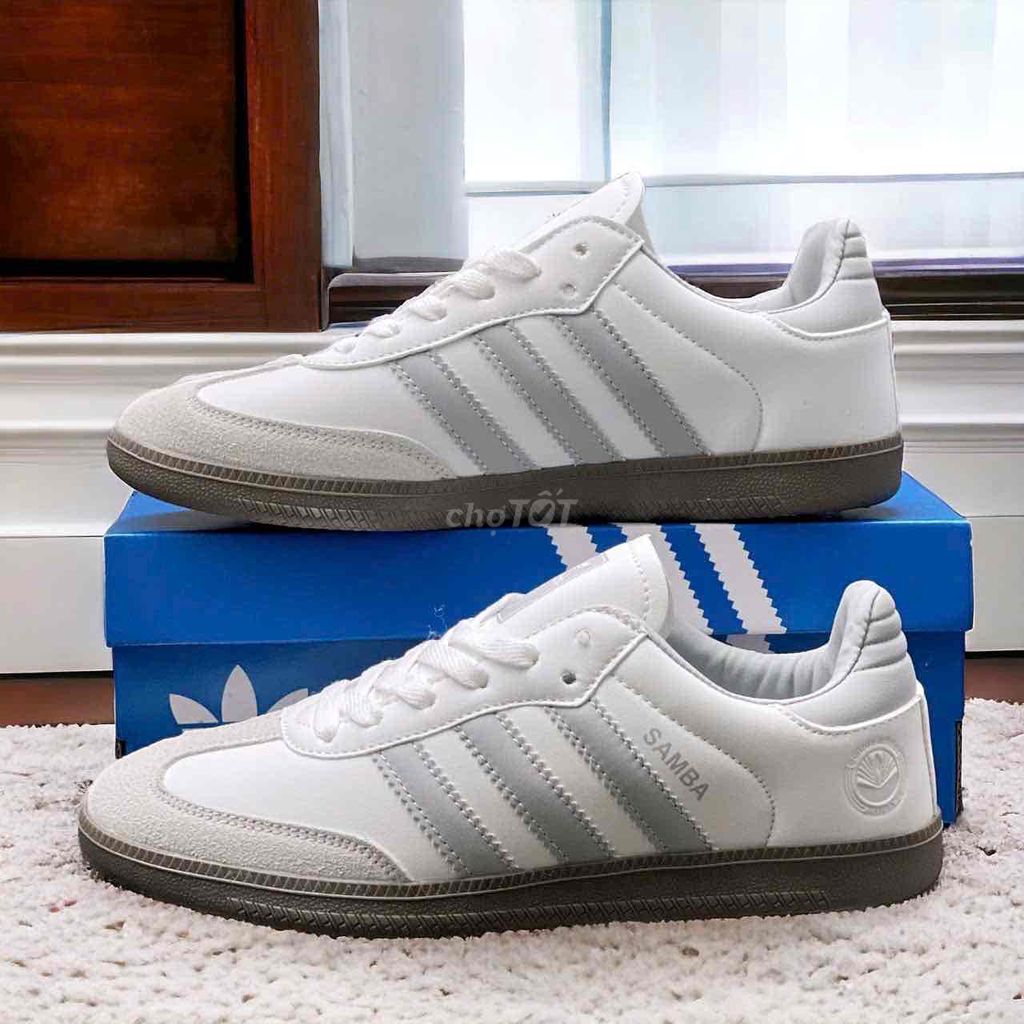 Giày nam nữ Adidas Samba trắng sọc xám chính hãng