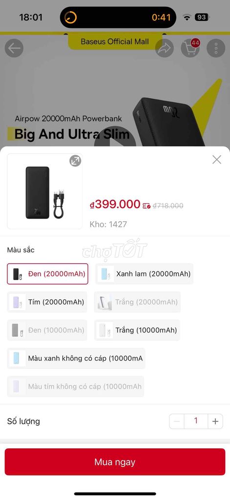 Em pass sạc Baseus 20000 mAh mới mua