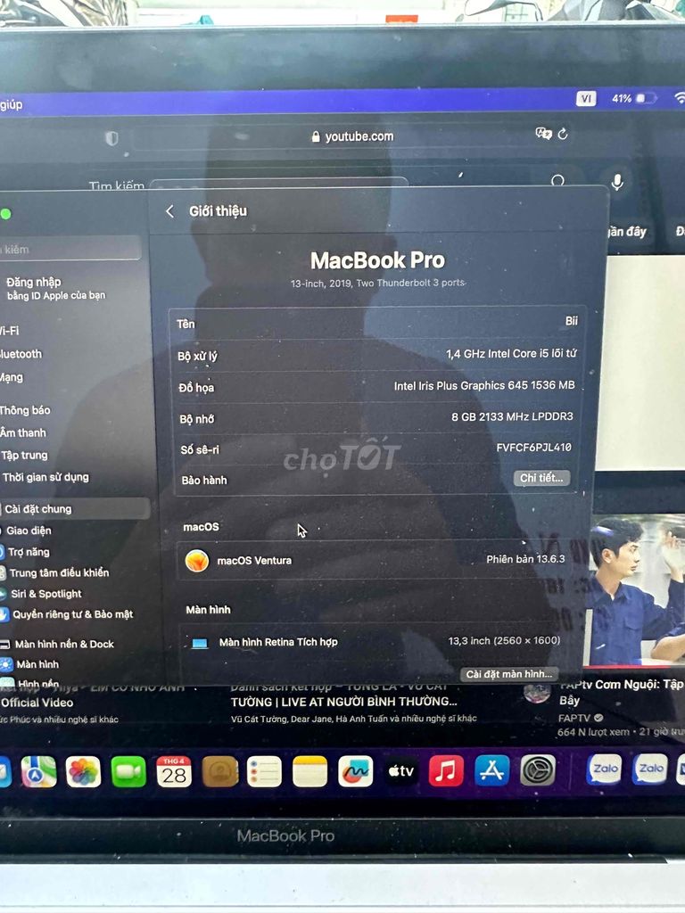 macbook pro 2019 i5/8/256 bybass full chắc năng