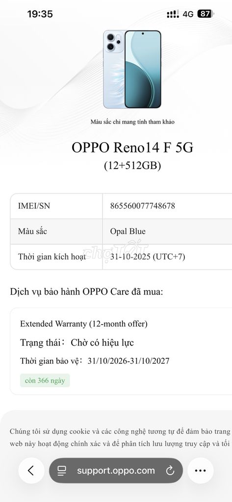 OPPO Reno 14F 5G 512GB bảo hành thegioididong dài. Mua bán Điện thoại tại Thành phố Vũng Tàu Bà Rịa - Vũng Tàu được đăng bởi Thanh Thắng hình 1