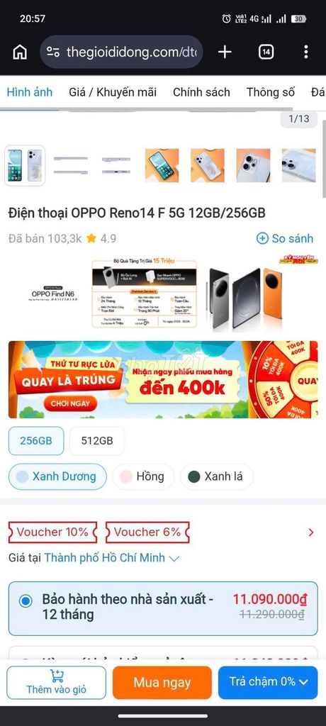 Oppo Reno 14F 5G 256GB Mới. Mua bán Điện thoại tại Thị xã Phú Mỹ Bà Rịa - Vũng Tàu được đăng bởi Shark Store Phú Mỹ hình 1