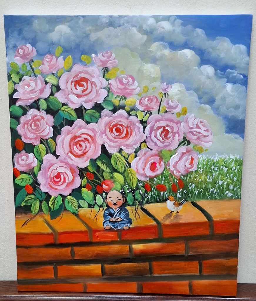 Tranh sơn dầu Hoa hồng khổ 50x60. Mua bán Đồ sưu tầm, đồ cổ tại Huyện Gia Lâm Hà Nội được đăng bởi Tranh Sơn Dầu MTGVN hình 1