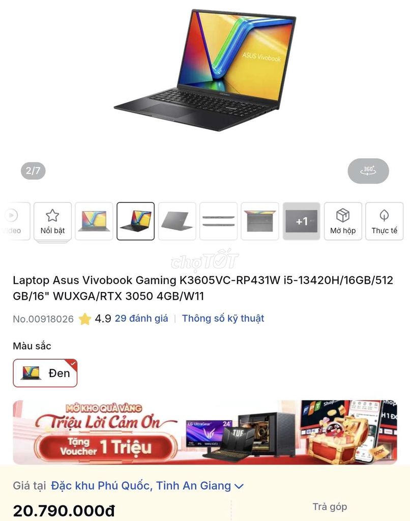 LAPTOP ASUS I5 16GB 512GB RTX3050 16 inch. Mua bán Laptop tại Thành phố Phú Quốc Kiên Giang được đăng bởi Duy Nguyễn hình 1