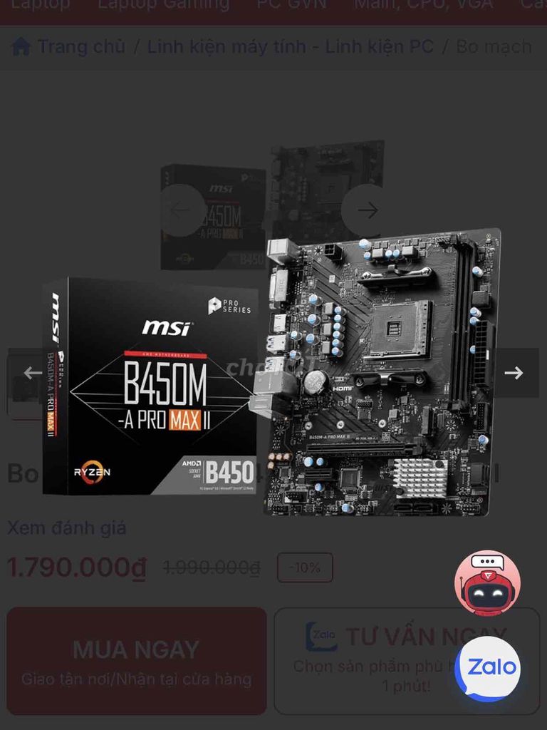 Bo mạch chủ MSI B450M-A PRO MAX II đã sử dụng. Mua bán Linh kiện (RAM, Card...) tại Huyện Đông Anh Hà Nội được đăng bởi hải hình 1