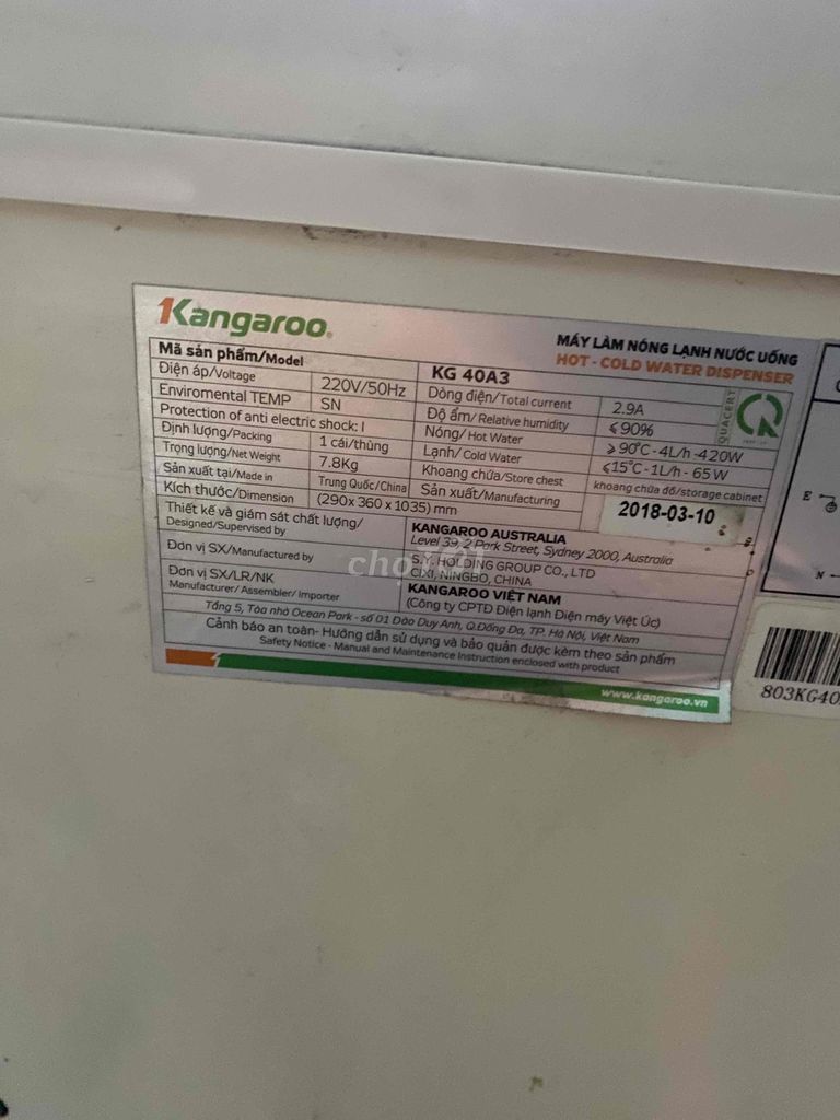 Cây nước nóng lạnh Kangaroo KG40A3