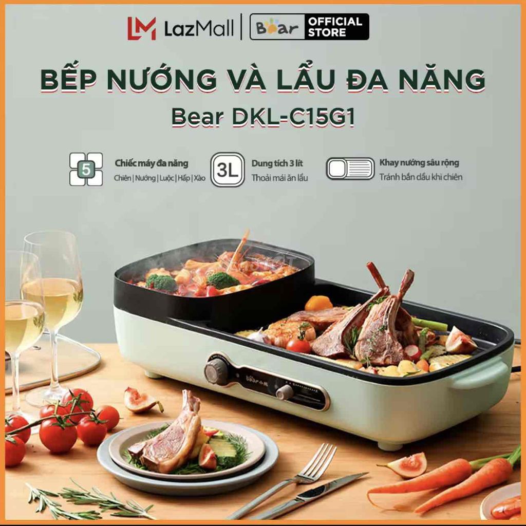 BẾP NƯỚNG VÀ LẨU ĐA NĂNG Bear DKL=C15G1 (mới 99%)