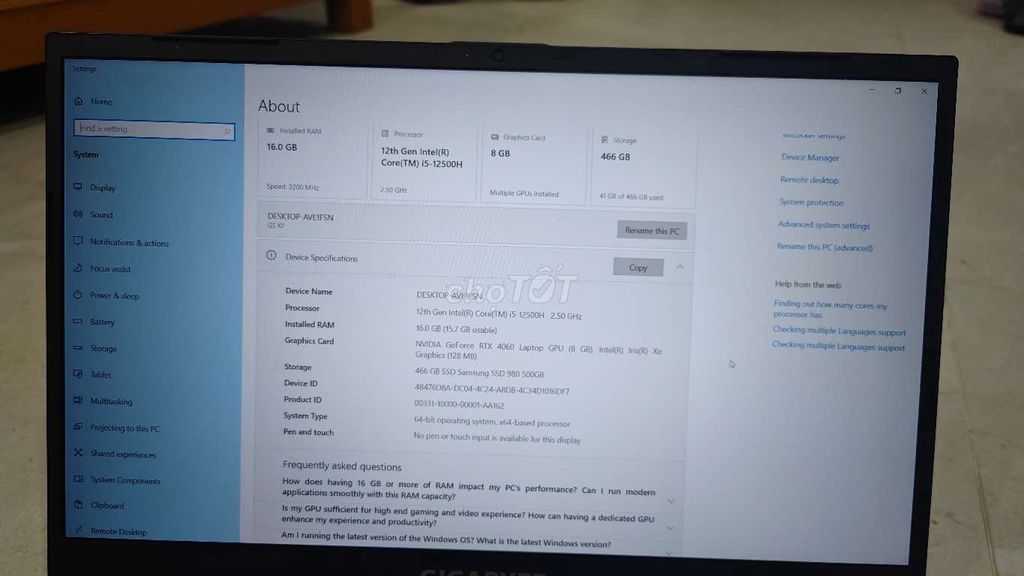 Gigabyte G5 KF i5-12500H 16GB/500GB. Mua bán Laptop tại Huyện Quảng Xương Thanh Hóa được đăng bởi Trung Nguyen hình 1