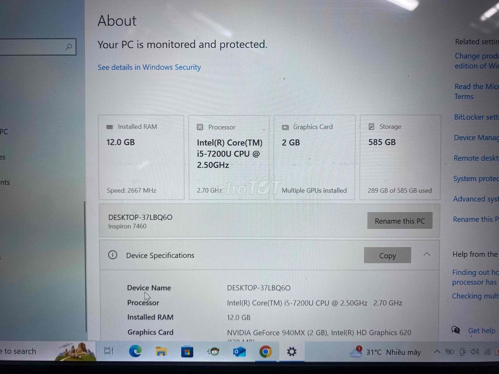 Thanh lý Dell Inspiron 7460 đã nâng RAM và Storage. Mua bán Laptop tại Quận Ba Đình Hà Nội được đăng bởi Phương Đức hình 2