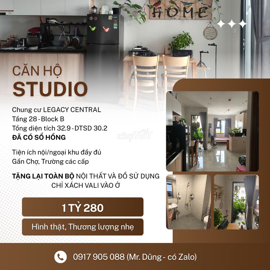 CHÍNH CHỦ bán - Căn Studio - SHR - CC Legacy - Tặng lại toàn bộ NT