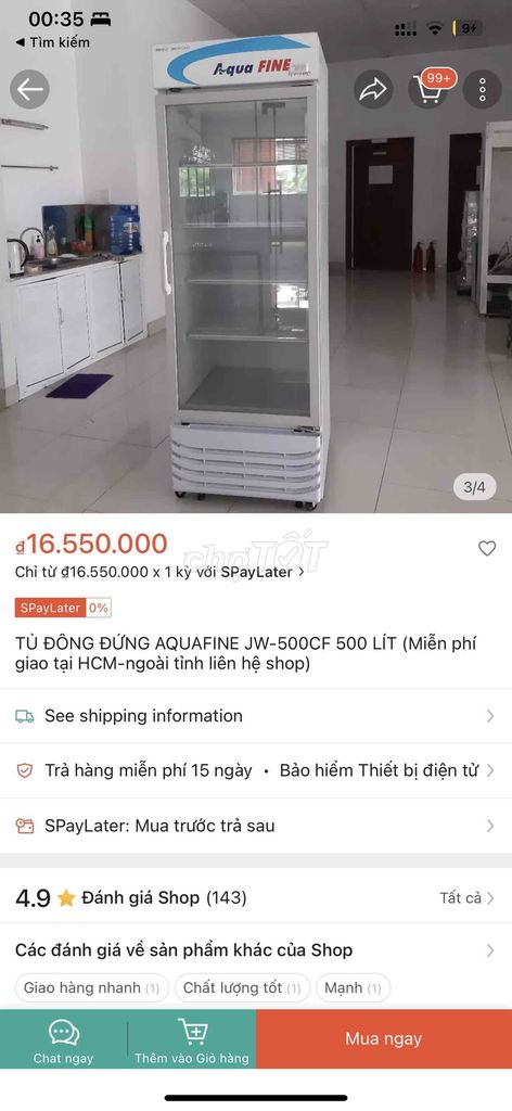 Tủ đông Aquafine JW-500CF thanh lý