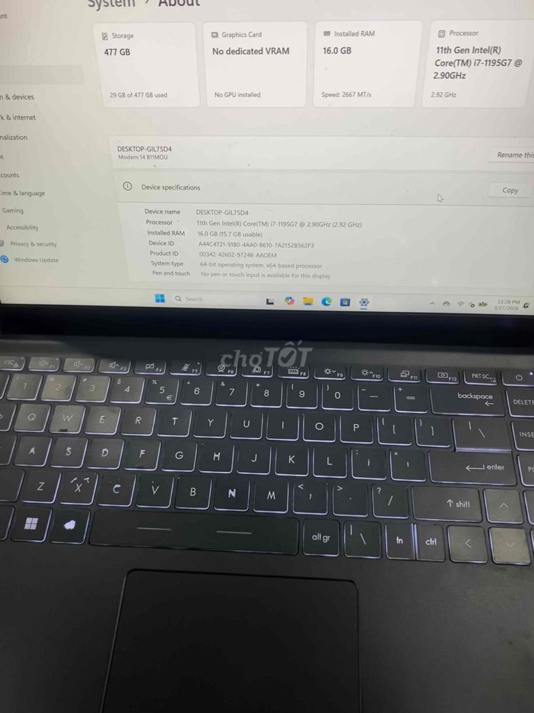 MSI Modern 14 i7-1195G7 16GB/477GB. Mua bán Laptop tại Quận Ngũ Hành Sơn Đà Nẵng được đăng bởi Nguyen Hien hình 1