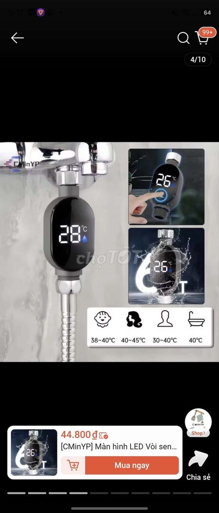 Đồ đo nhiệt độ nước Đen LED Gắn vòi. Mua bán Thiết bị vệ sinh, nhà tắm tại Quận Bình Tân Tp Hồ Chí Minh được đăng bởi Bangel Grocery hình 1