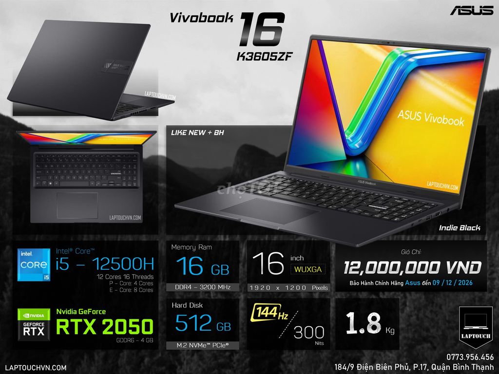 Asus Vivobook 16 K3605ZF [ Like New + BH ]. Mua bán Laptop tại Quận Bình Thạnh Tp Hồ Chí Minh được đăng bởi Cửa Hàng Máy Tính Laptouch VN hình 1