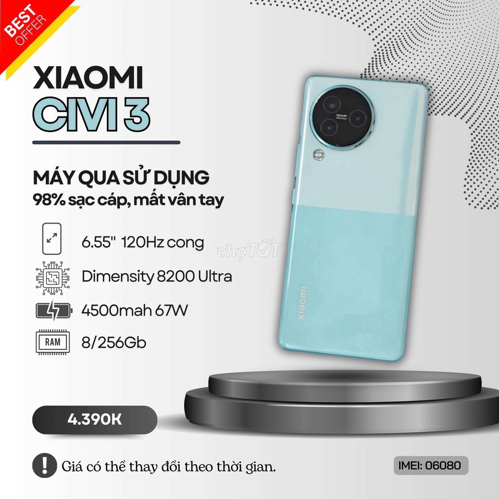 🥇XIAOMI CIVI 3 8/256GB XANH NGỌC