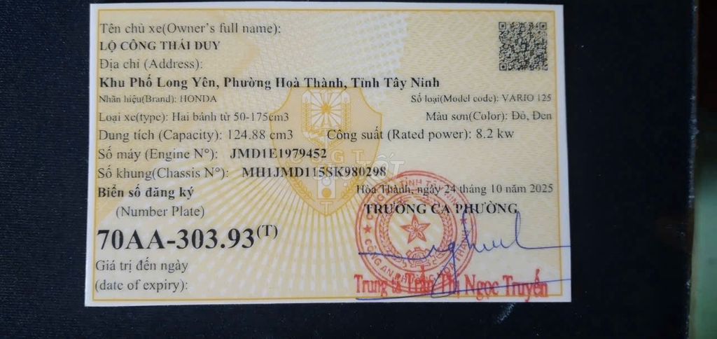 Honda Vario 125 Đỏ Đen. Mua bán Xe máy tại Huyện Hòa Thành Tây Ninh được đăng bởi Thái Duy hình 2
