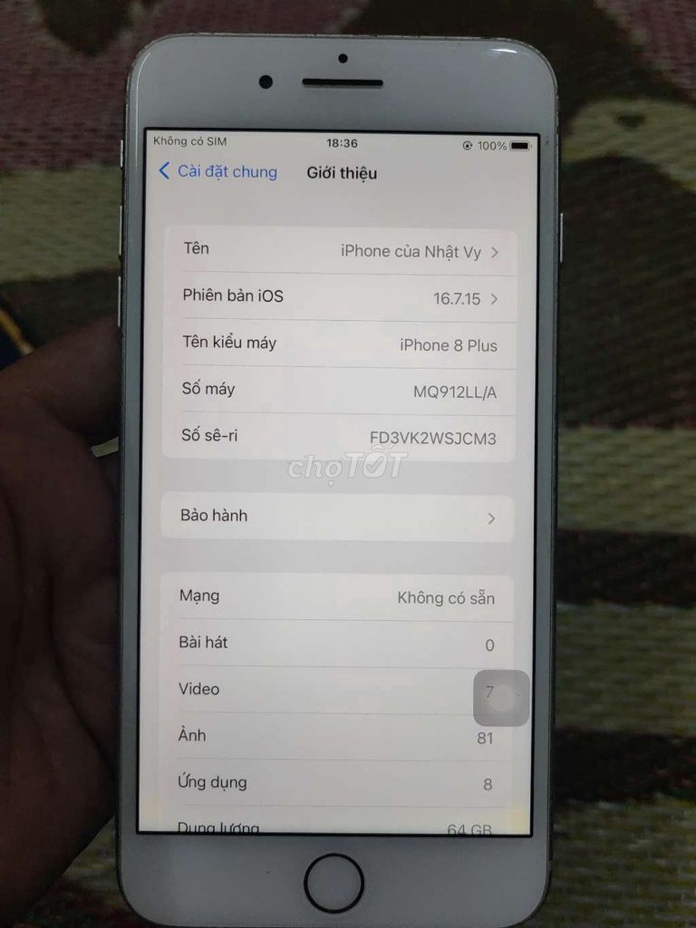 Apple iPhone 8 Plus 64GB Trắng. Mua bán Điện thoại tại Quận Bình Tân Tp Hồ Chí Minh được đăng bởi vy nguyễn hình 1