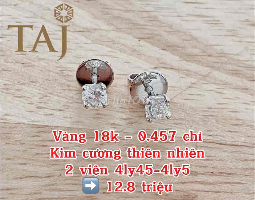 Bông tai nụ kim cương thiên nhiên 4ly5 vàng 18k