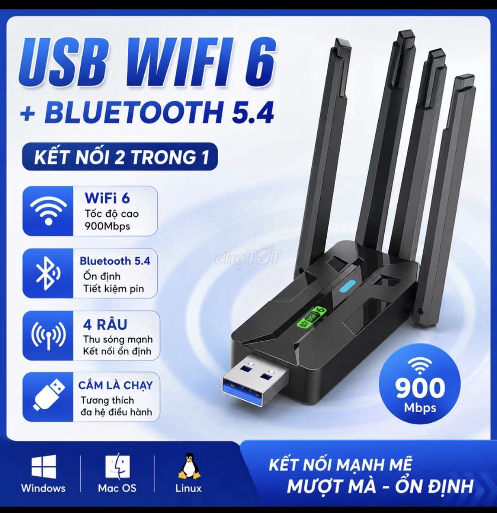 USB Wifi Bluetooth Wifi 6 5.4 Đen. Mua bán Phụ kiện (Màn hình, Chuột...) tại Quận Hà Đông Hà Nội được đăng bởi Nghia Nguyen hình 1