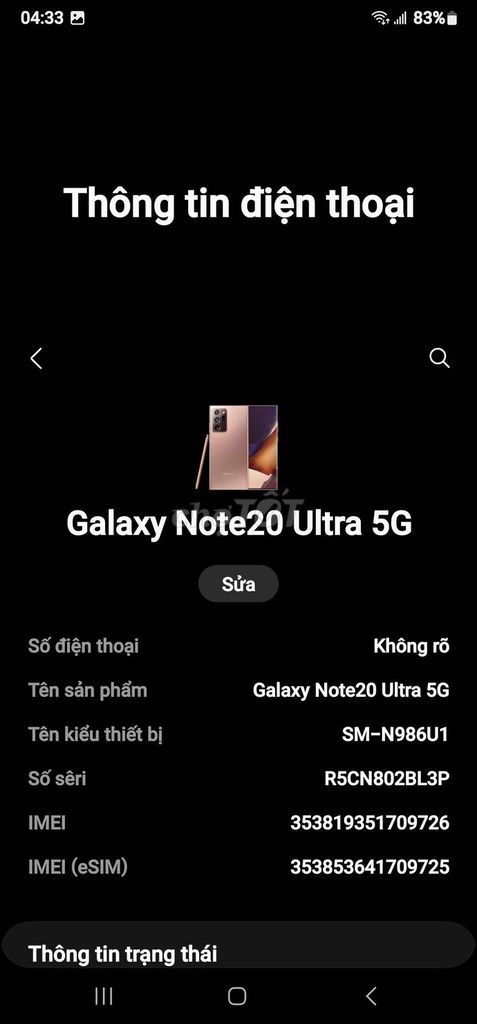 Samsung Galaxy Note 20 Ultra 5G  RAM 12GB. Mua bán Điện thoại tại Thành phố Mỹ Tho Tiền Giang được đăng bởi Trân hình 1