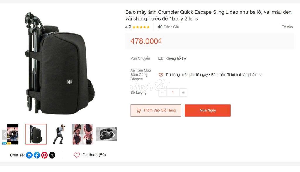 Balo máy ảnh Crumpler Quick Escape Sling Đen. Mua bán Máy ảnh, Máy quay tại Quận 12 Tp Hồ Chí Minh được đăng bởi Khoa hình 1