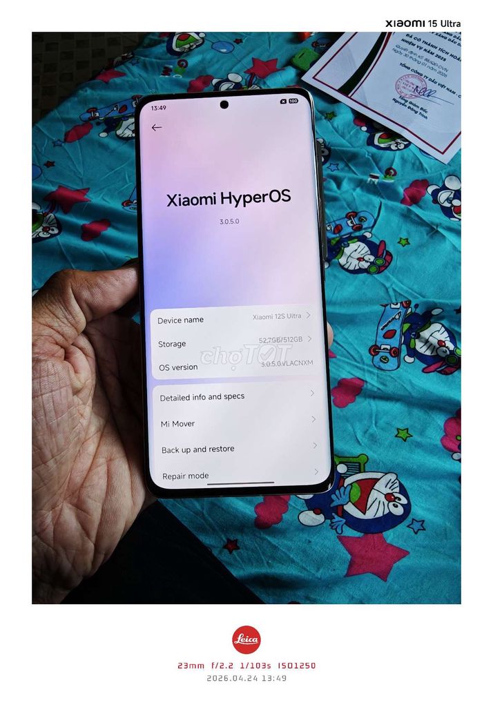 Xiaomi 12S Ultra 512GB Xám. Mua bán Điện thoại tại Thành phố Bạc Liêu Bạc Liêu được đăng bởi Huỳnh Phương hình 1