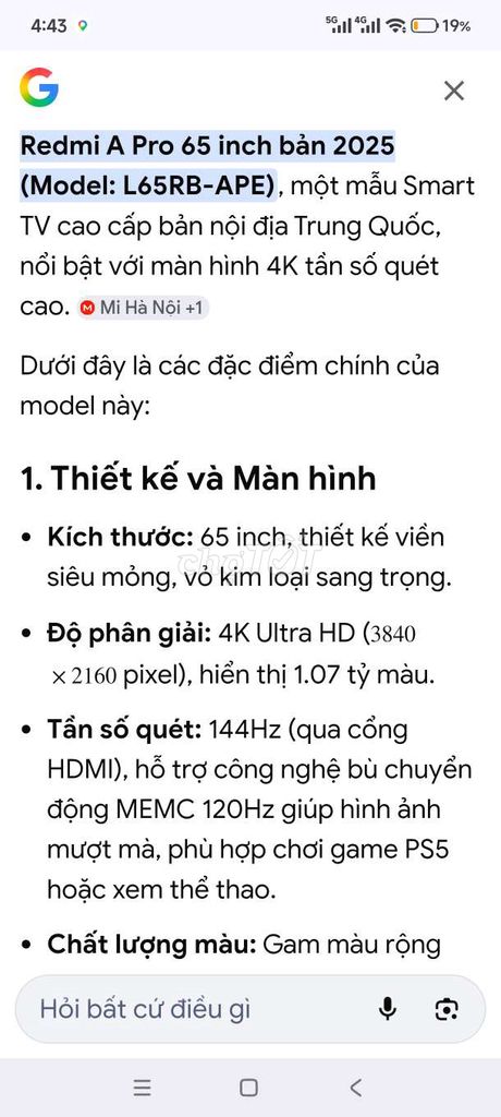 Smart TV Xiaomi Redmi L65RB-AP - 2025. Mua bán Tivi, Âm thanh tại Quận Hai Bà Trưng Hà Nội được đăng bởi Mr Hung hình 1