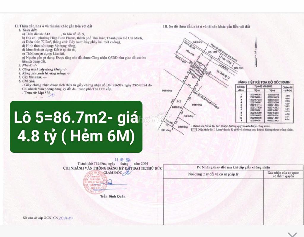 bán 2 lô đất 88m2 liền kề QL13 Hiệp Bình Phước thủ Đức 4ty8