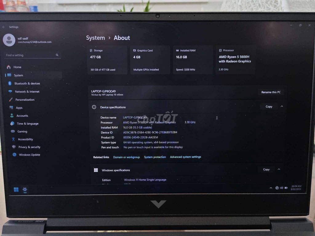 HP Victus 16 5600H 16GB/512GB. Mua bán Laptop tại Quận 7 Tp Hồ Chí Minh được đăng bởi nhan hình 1
