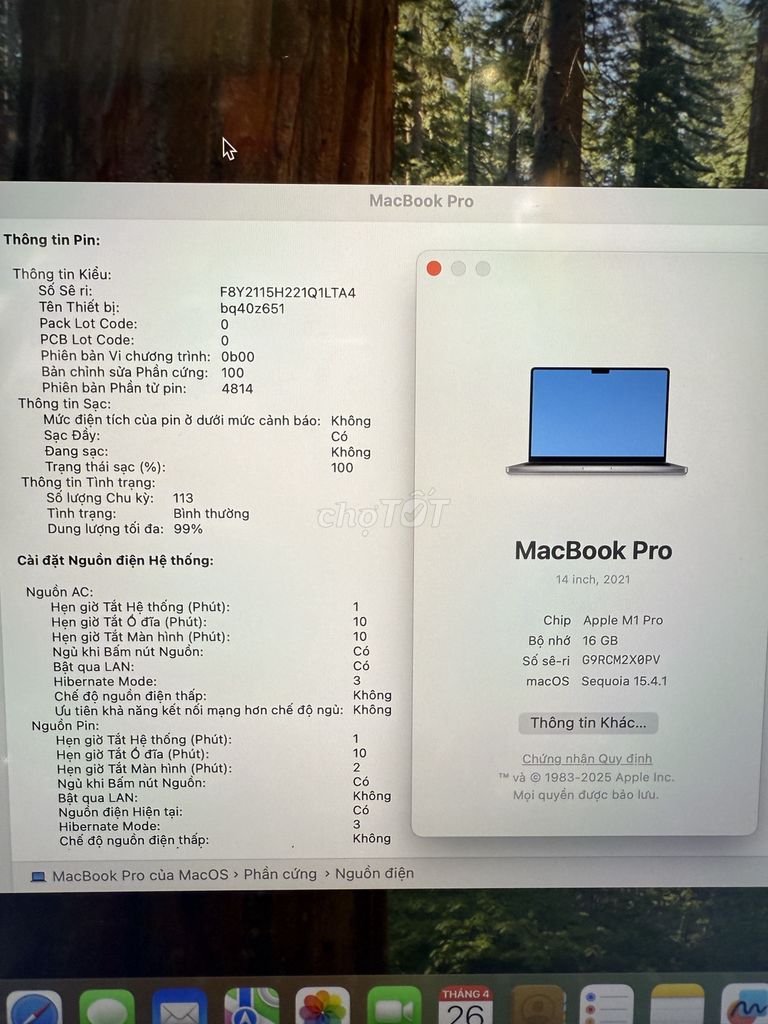 Macbook pro 14 inch M1 16/512 99%. Mua bán Laptop tại Quận 3 Tp Hồ Chí Minh được đăng bởi Nam hình 5