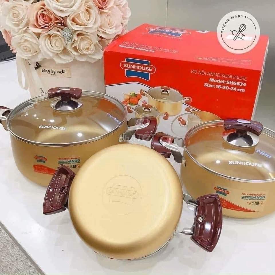 Bộ 3 nồi Sunhouse Anod 6634 - Mạ vàng cực sang. Mua bán Dụng cụ nhà bếp tại Huyện Chương Mỹ Hà Nội được đăng bởi Vu Huy Quang hình 1