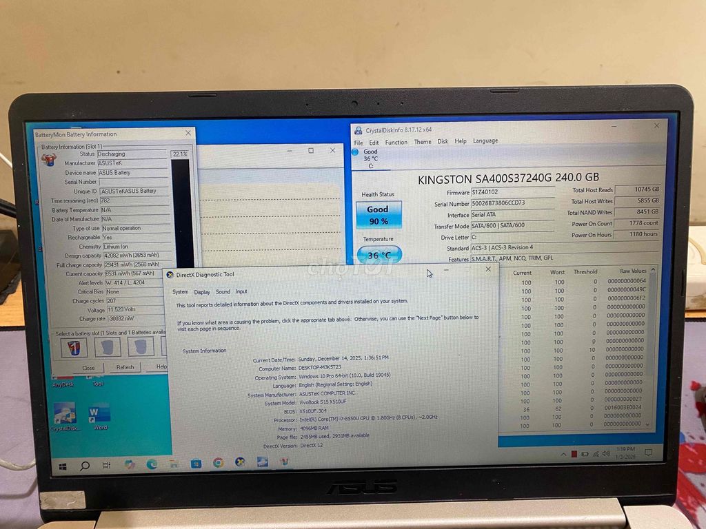 Asus Vivobook A510U i7-8550U 4GB/240GB. Mua bán Laptop tại Quận Đống Đa Hà Nội được đăng bởi Chí Hướng Computer hình 1