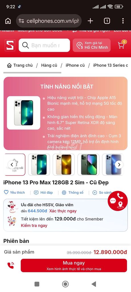 Apple iPhone 13 Pro Max 128GB 2 Sim Đã sử dụng. Mua bán Điện thoại tại Quận 12 Tp Hồ Chí Minh được đăng bởi Photo Anh Thuy hình 1