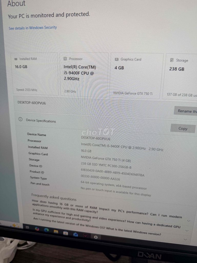 Pc gaming i5-9400F 16GB GTX 750 Ti 4GB. Mua bán Máy tính để bàn tại Quận Cầu Giấy Hà Nội được đăng bởi TicoSmartphone hình 1