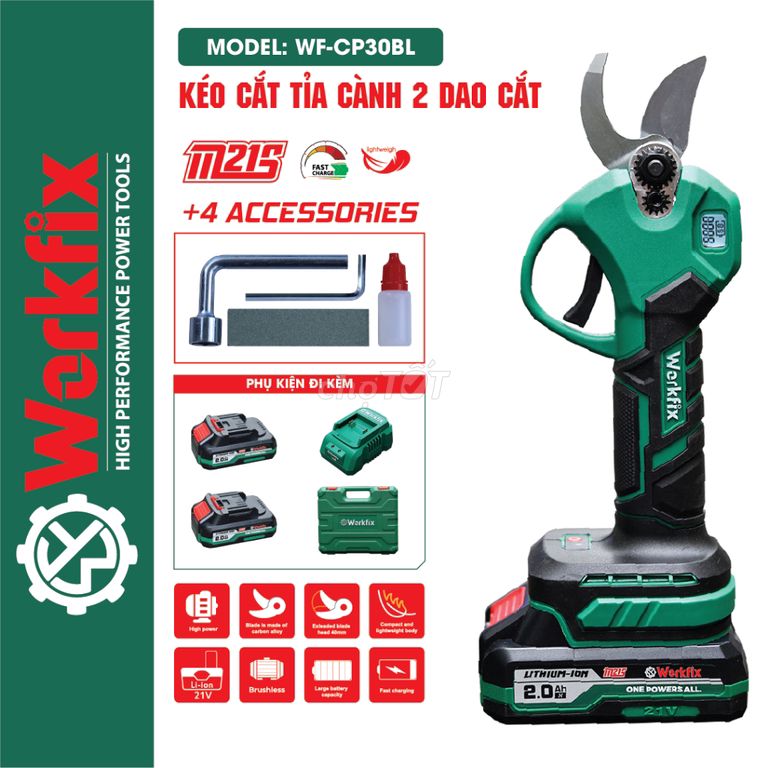 Máy cắt tỉa cành cây Workfix, 2 chế độ mở