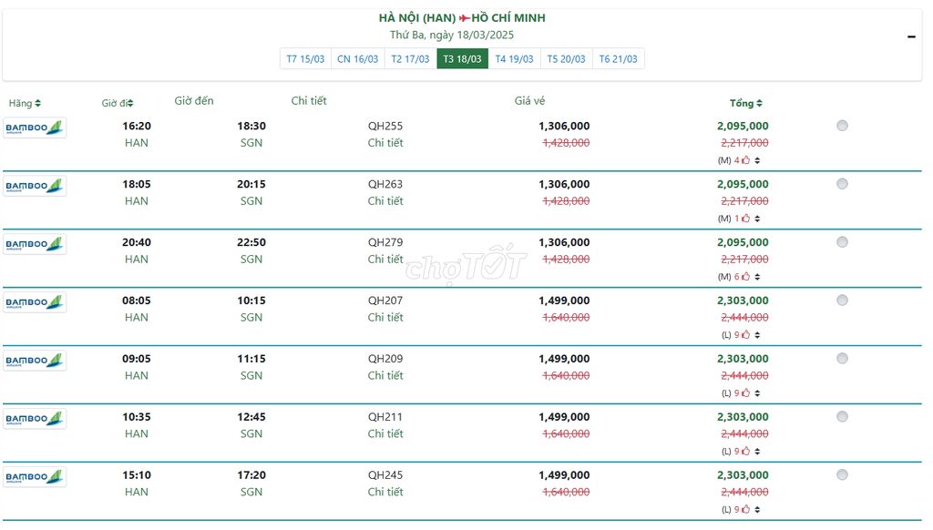 HÀ NỘI (HAN) HỒ CHÍ MINH Thứ Ba, ngày 18/03/2025