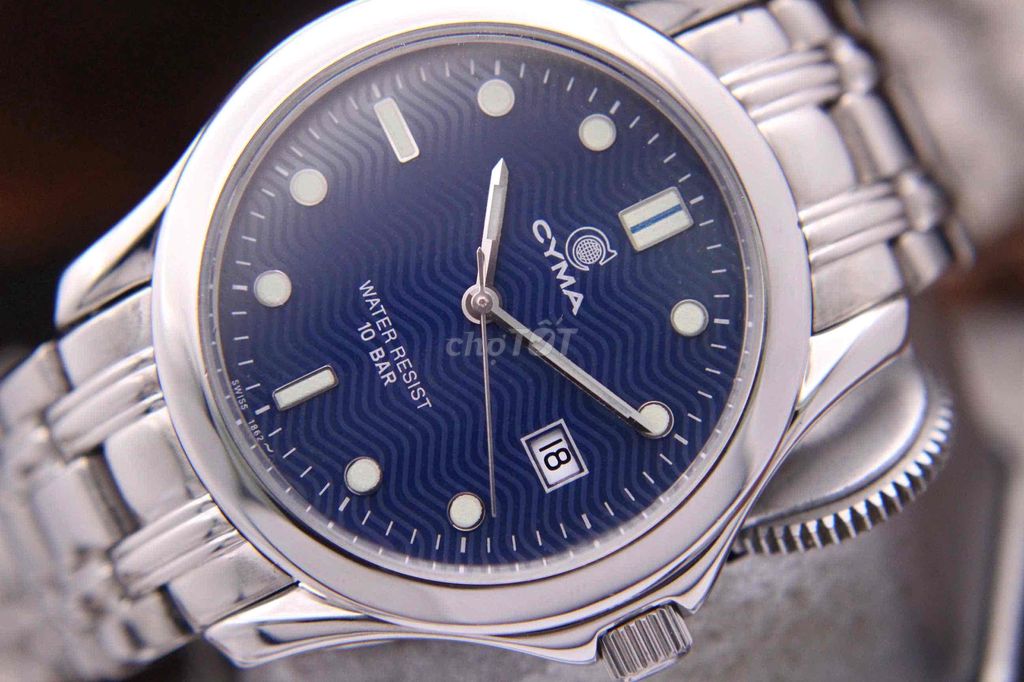 Đồng hồ nam Cyma Wave Navy Dial chính hãng Thuỵ Sy