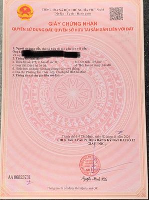 Bán 108m2  đất TC  tại 1902/5/4 QL1A, phường Tân Thới Hiệp