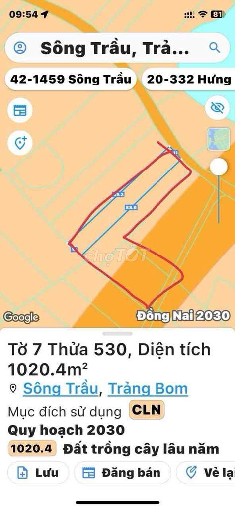Bán 3000m2 2 mặt tiền Trảng Bom Thanh Bình giá 6ty6