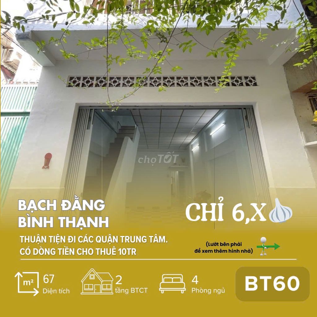 [BT60] Nhà trung tâm Bình Thạnh. Dòng tiền 10Tr/Th _ Nhà 67m2, chỉ 6,x