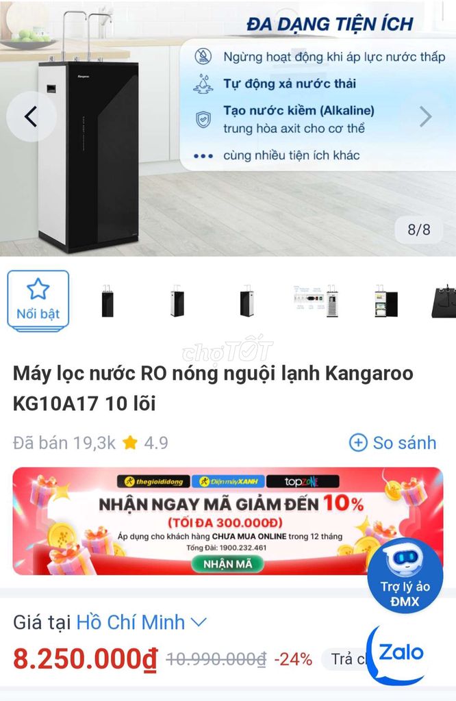 Máy lọc nước nóng lạnh Kangaroo 10 lõi