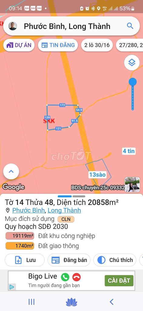Bán gần 5 hecta đất sổ riêng xã Phước Bình, Long Thành, Đồng Nai