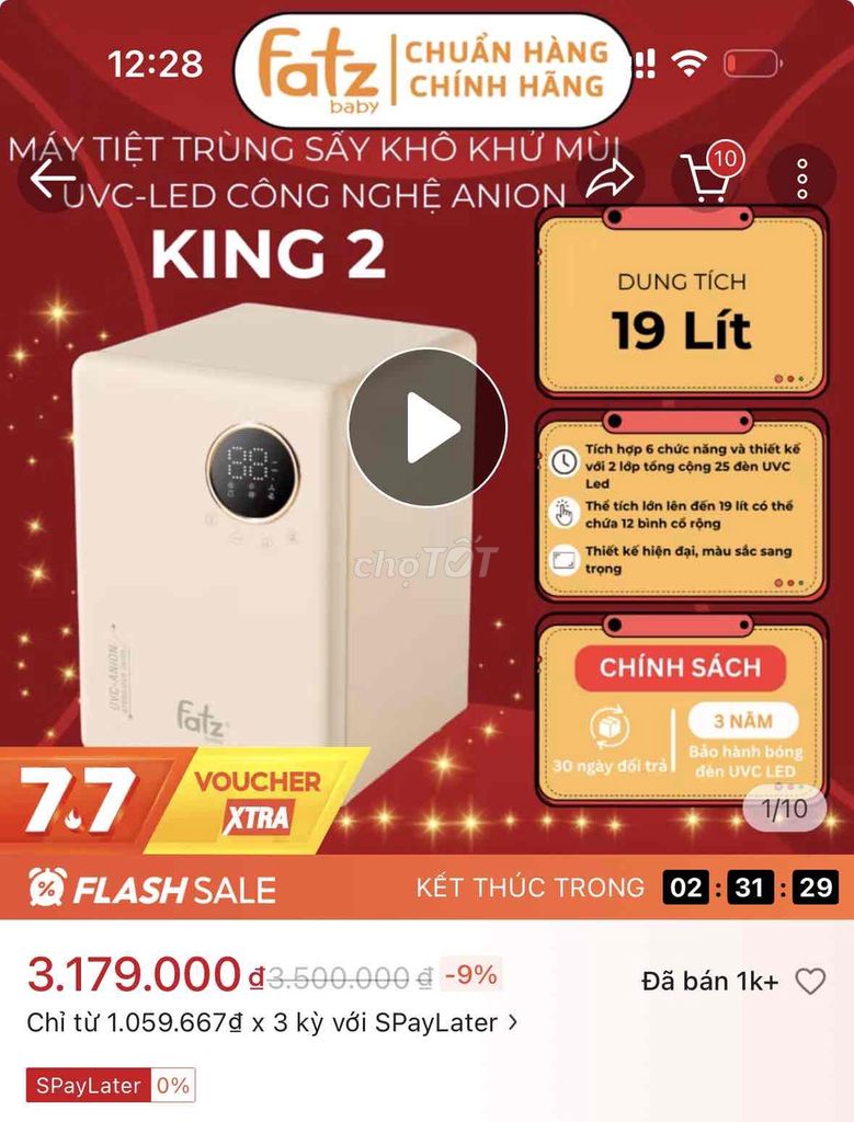 Máy tiệt trùng sấy khô Fatz baby KING 2 19 lít. Mua bán Mẹ và bé tại Quận Ngũ Hành Sơn Đà Nẵng được đăng bởi nhi hình 1