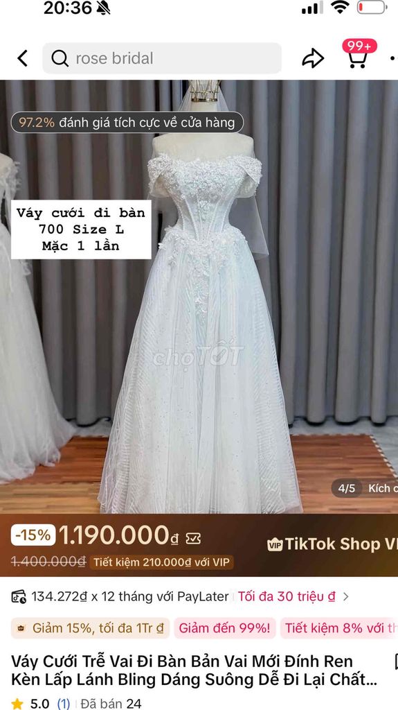Váy cưới ren trễ vai dáng suông size L. Mua bán Quần áo tại Thành phố Lạng Sơn Lạng Sơn được đăng bởi Hoàng Ngọc Ly hình 1