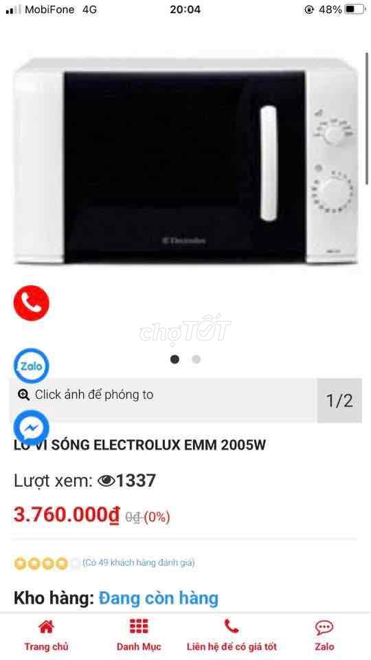 lò vi sóng electrolux 20L + nướng bền đẹp