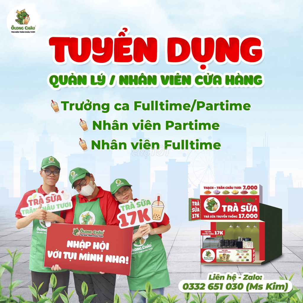 [QUẬN 1,PHÚ NHUẬN] ÔLONG CHÂU TUYỂN DỤNG NHÂN VIÊN